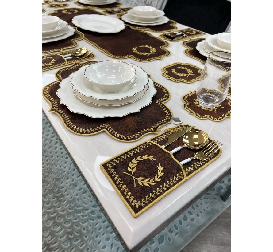 19 Parca Placemat Seti 6 Kisilik Kahve Rengi