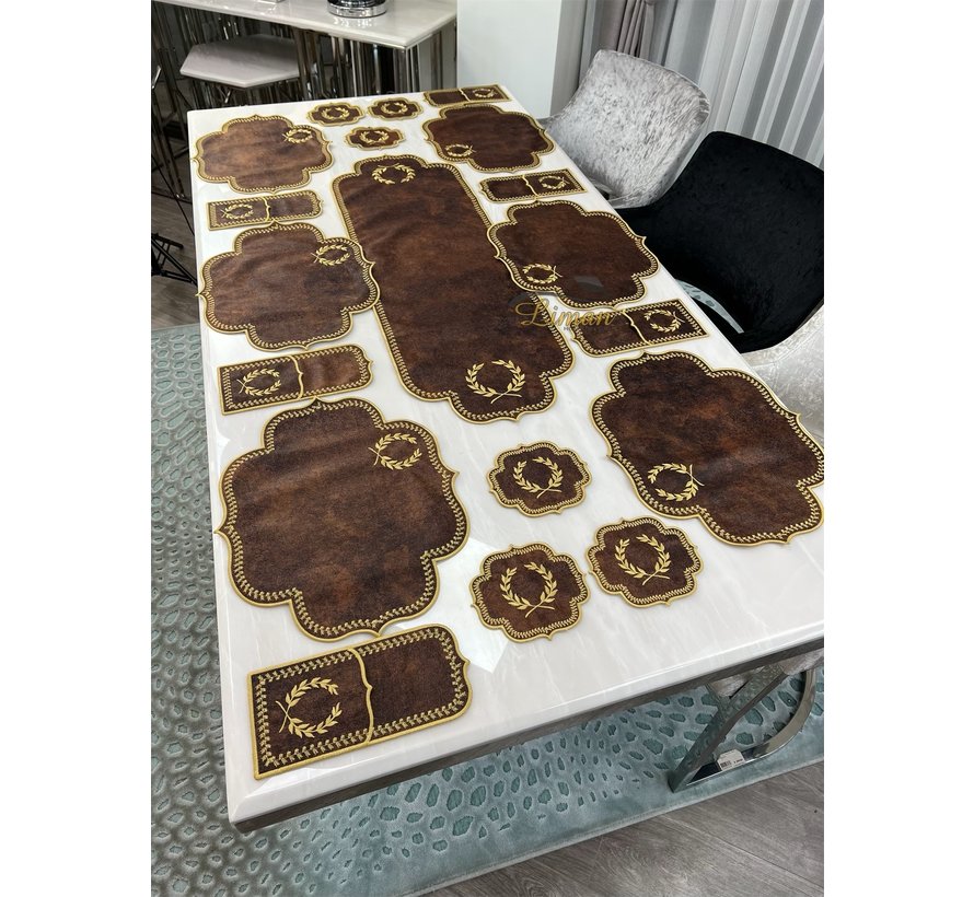 19 Parca Placemat Seti 6 Kisilik Kahve Rengi