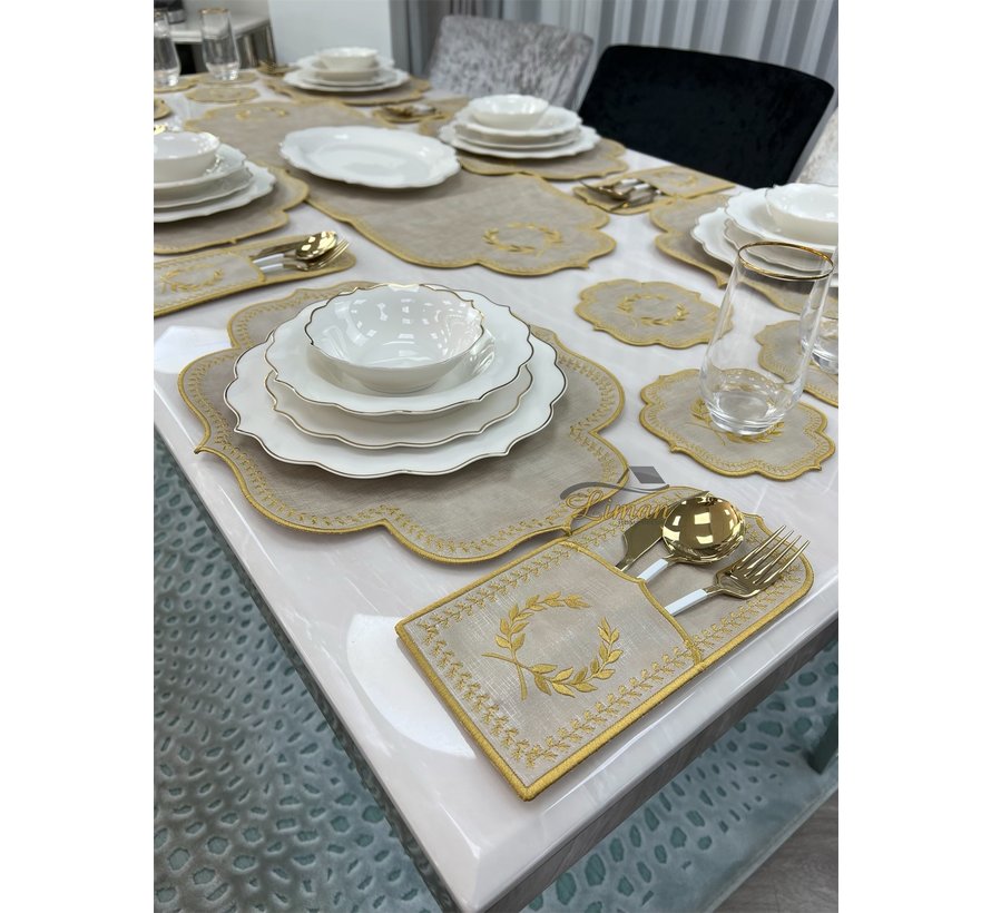 19 Parca Placemat Seti 6 Kisilik Bej