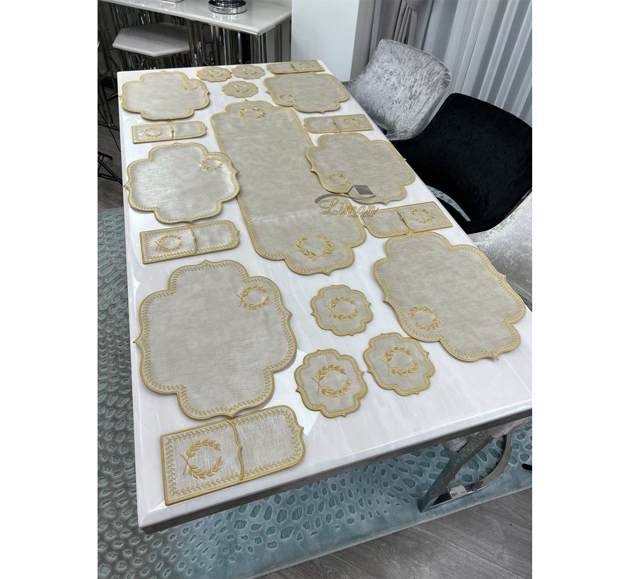 19 Parca Placemat Seti 6 Kisilik Bej