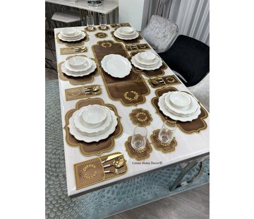 19 Parca Placemat Seti 6 Kisilik Kahve / Gold