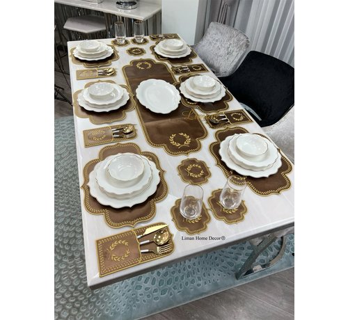 19 Parca Placemat Seti 6 Kisilik Kahve / Gold