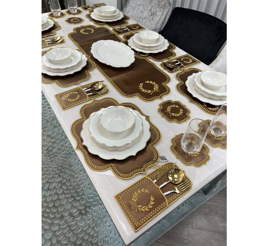 19 Parca Placemat Seti 6 Kisilik Kahve / Gold