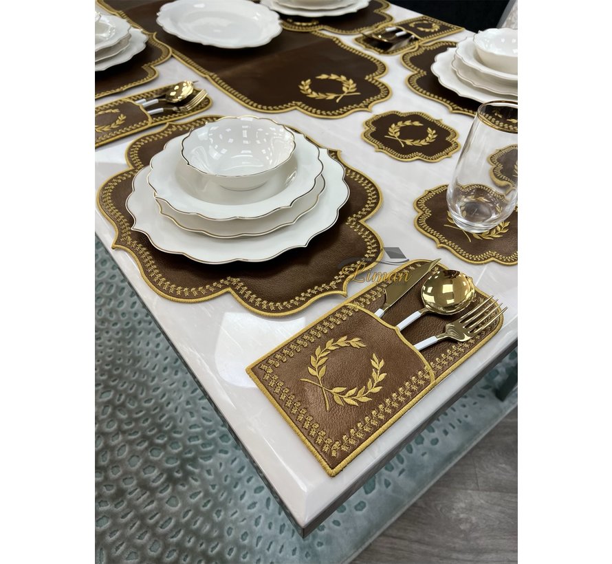 19 Parca Placemat Seti 6 Kisilik Kahve / Gold