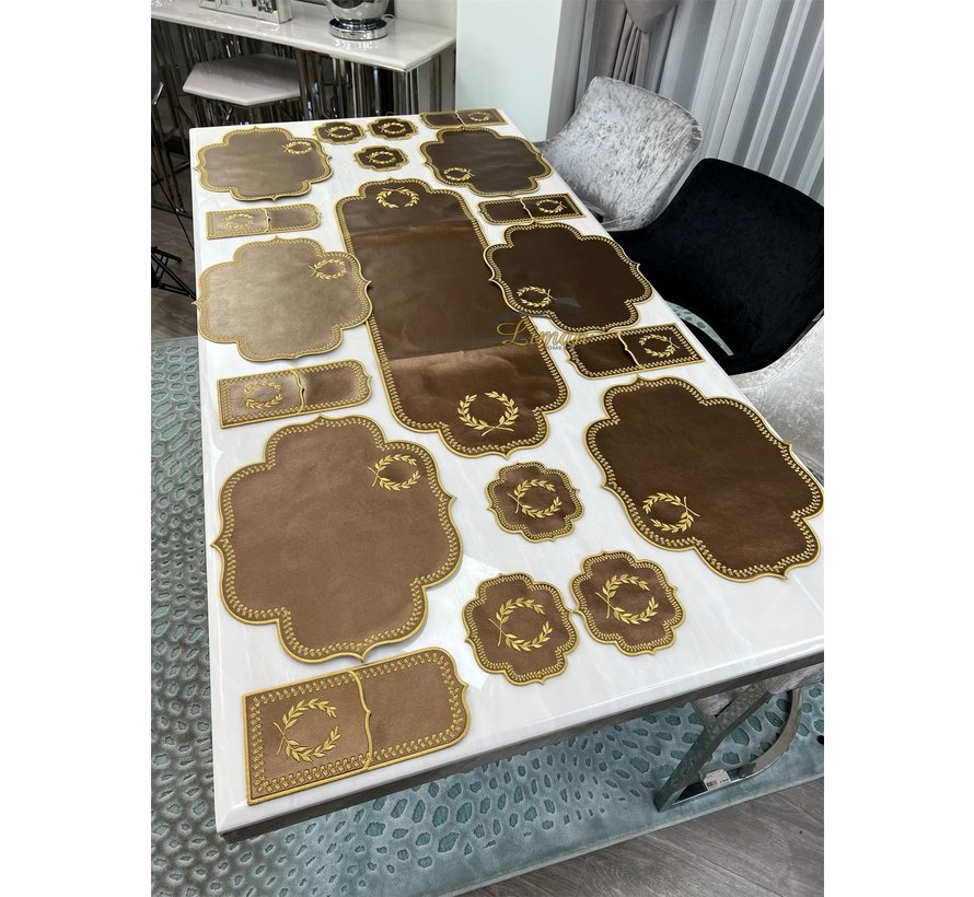 19 Parca Placemat Seti 6 Kisilik Kahve / Gold