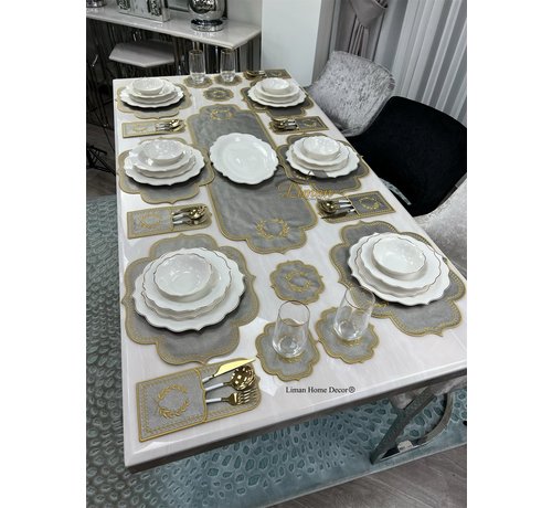 19 Parca Placemat Seti 6 Kisilik Gri