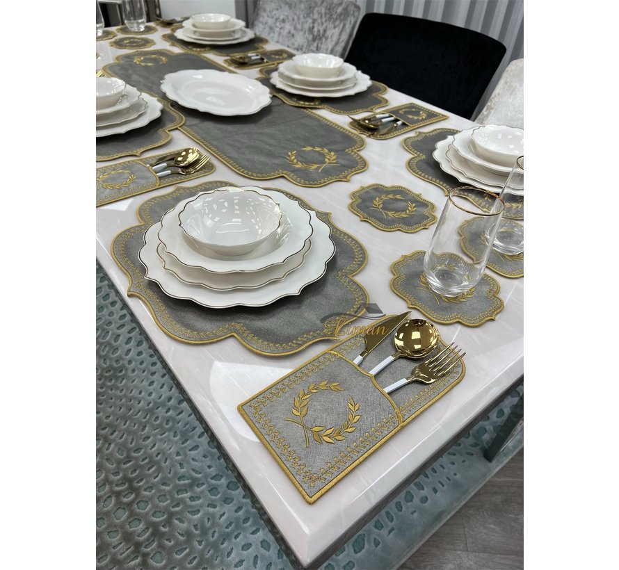 19 Parca Placemat Seti 6 Kisilik Gri