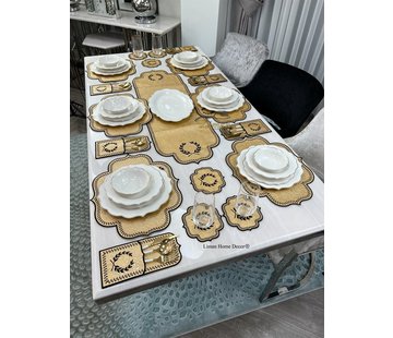 19 Parca Placemat Seti 6 Kisilik Gold Damask