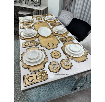 19 Parca Placemat Seti 6 Kisilik Gold Damask