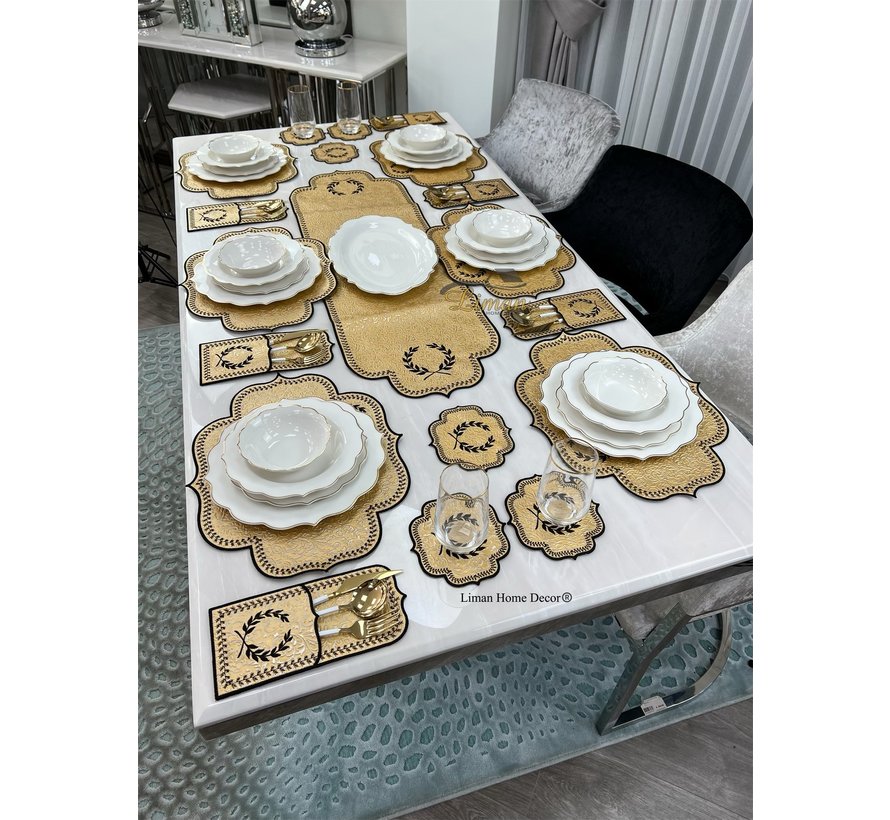 19 Parca Placemat Seti 6 Kisilik Gold Damask