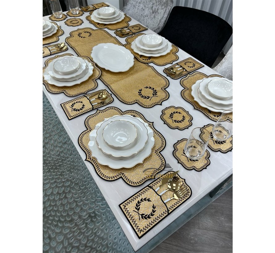 19 Parca Placemat Seti 6 Kisilik Gold Damask