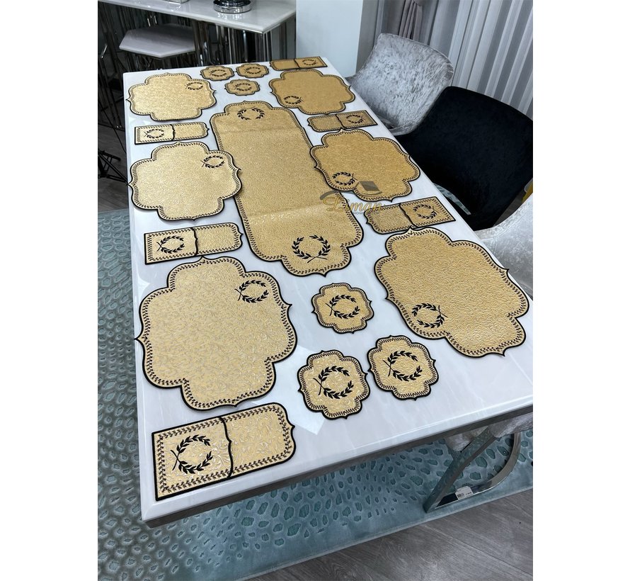 19 Parca Placemat Seti 6 Kisilik Gold Damask