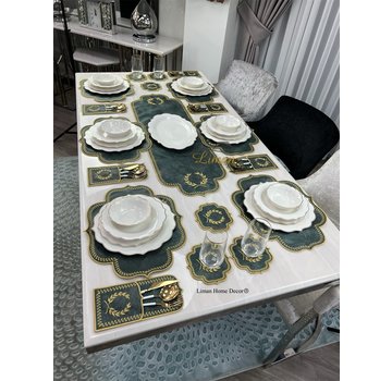 19 Parca Placemat Seti 6 Kisilik Yesil