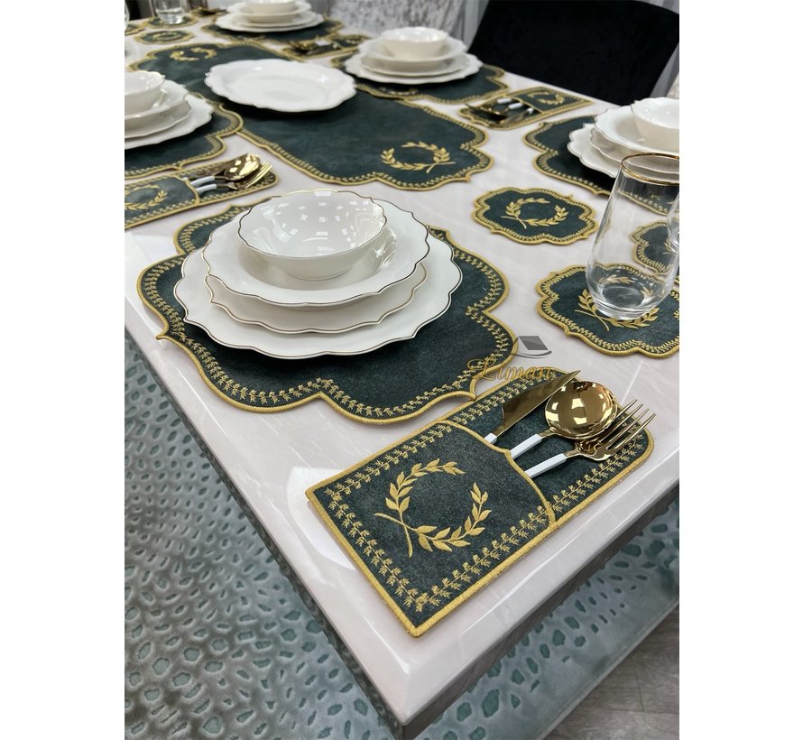 19 Parca Placemat Seti 6 Kisilik Yesil