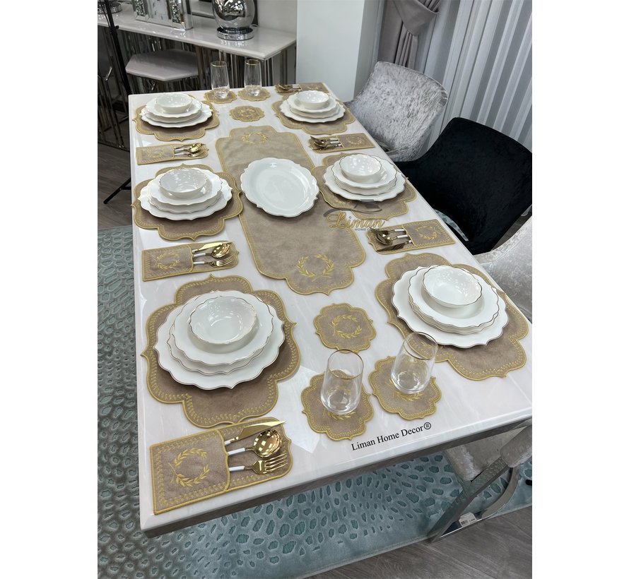 19 Parca Placemat Seti 6 Kisilik Taupe