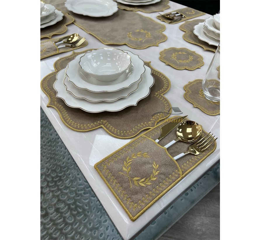 19 Parca Placemat Seti 6 Kisilik Taupe