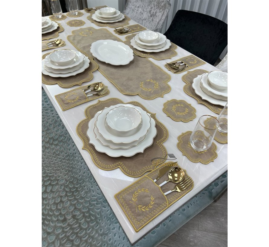 19 Parca Placemat Seti 6 Kisilik Taupe