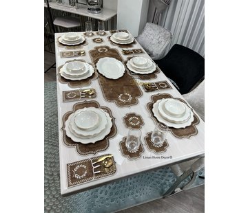 19 Parca Placemat Seti 6 Kisilik Kahve / Beyaz