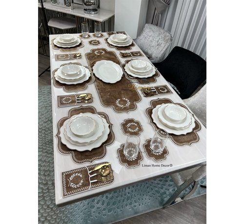 19 Parca Placemat Seti 6 Kisilik Kahve / Beyaz