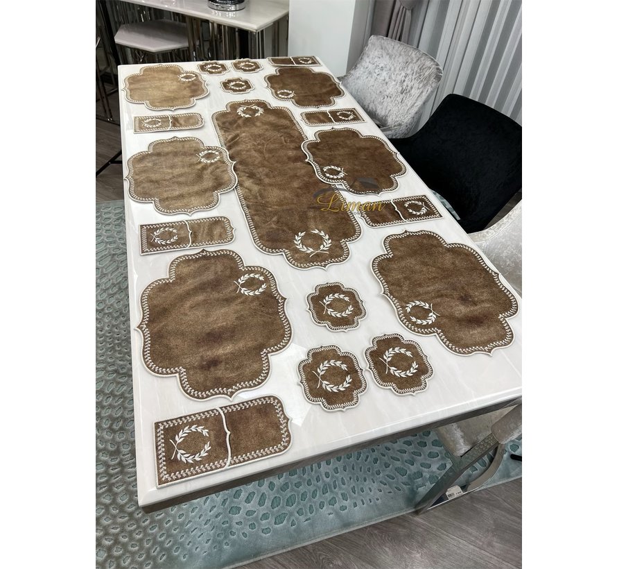 19 Parca Placemat Seti 6 Kisilik Kahve / Beyaz