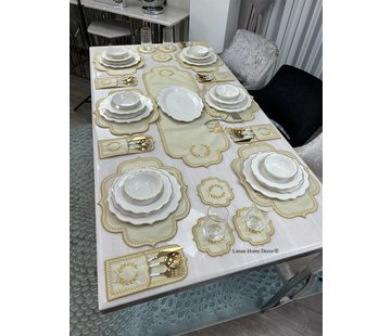 19 Parca Placemat Seti 6 Kisilik Krem Beyaz