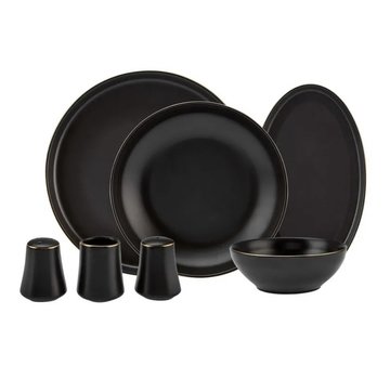 KARACA Karaca Elara Matte Black 57 Pieces New Bone Dinnerware Set for 12 Persons