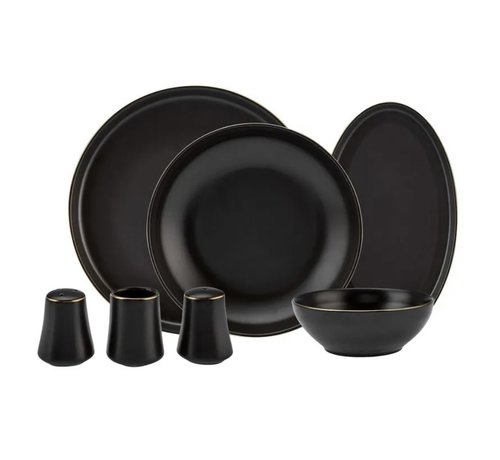 KARACA Karaca Elara Matte Black 57 Pieces New Bone Dinnerware Set for 12 Persons