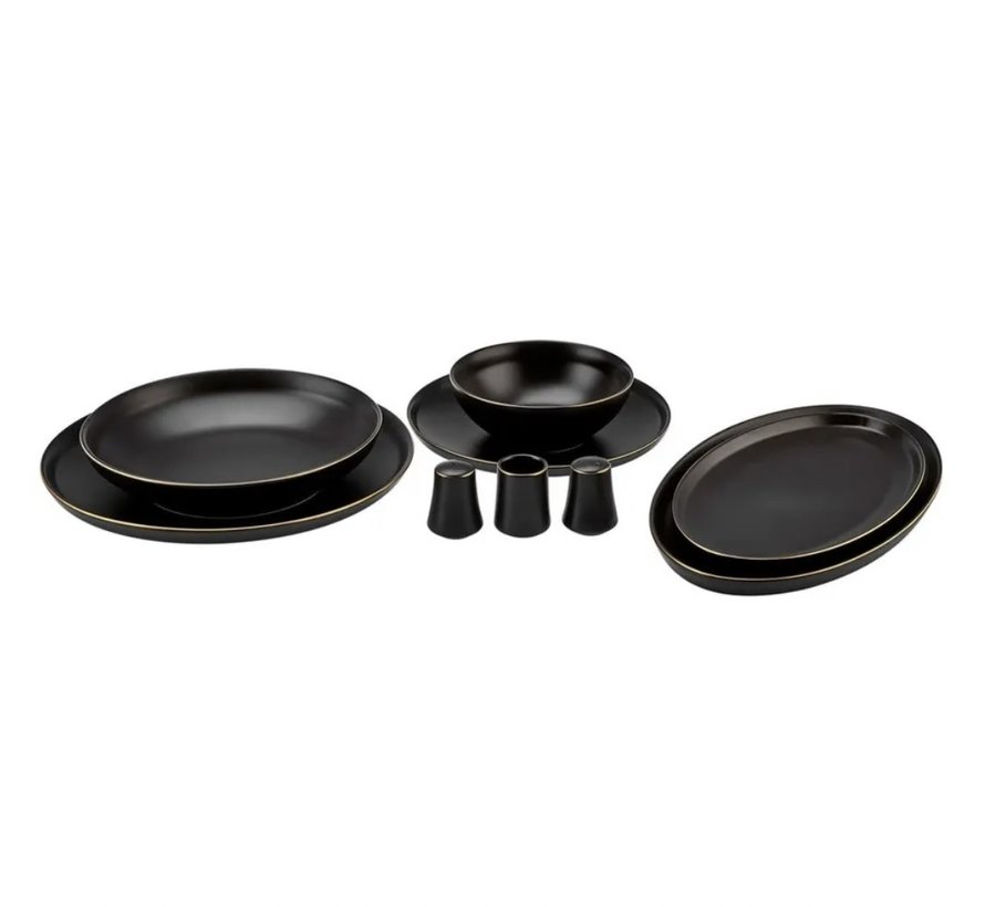 Karaca Elara Matte Black 57 Pieces New Bone Dinnerware Set for 12 Persons