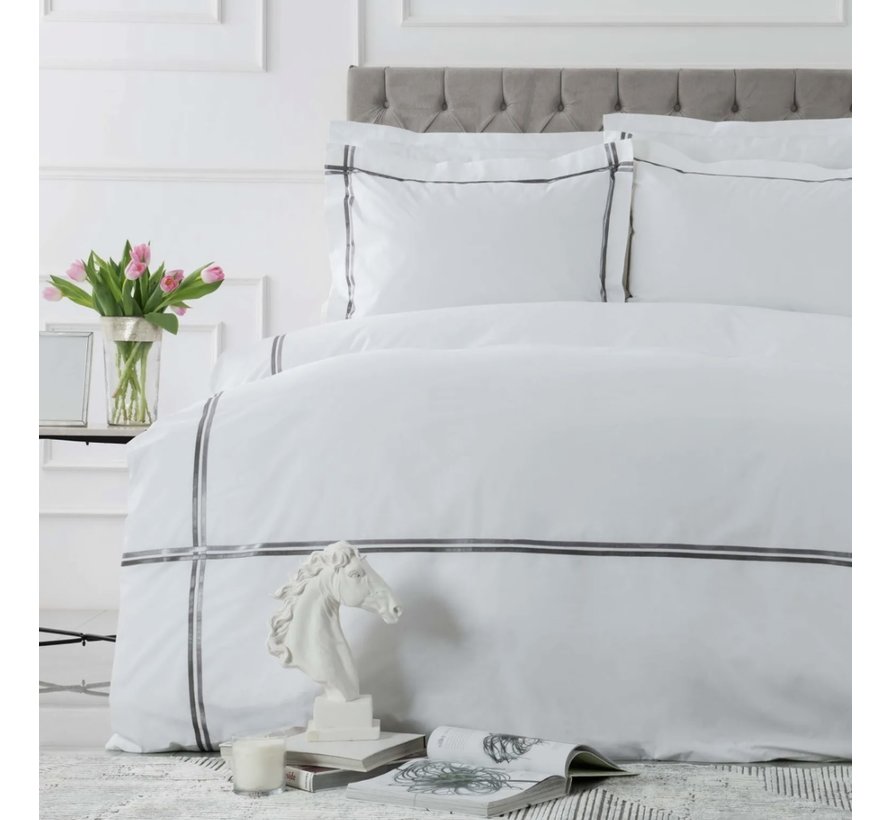 Karaca Home White Collection Valse Grau Satin Stripe Percale Doppelbettwasche