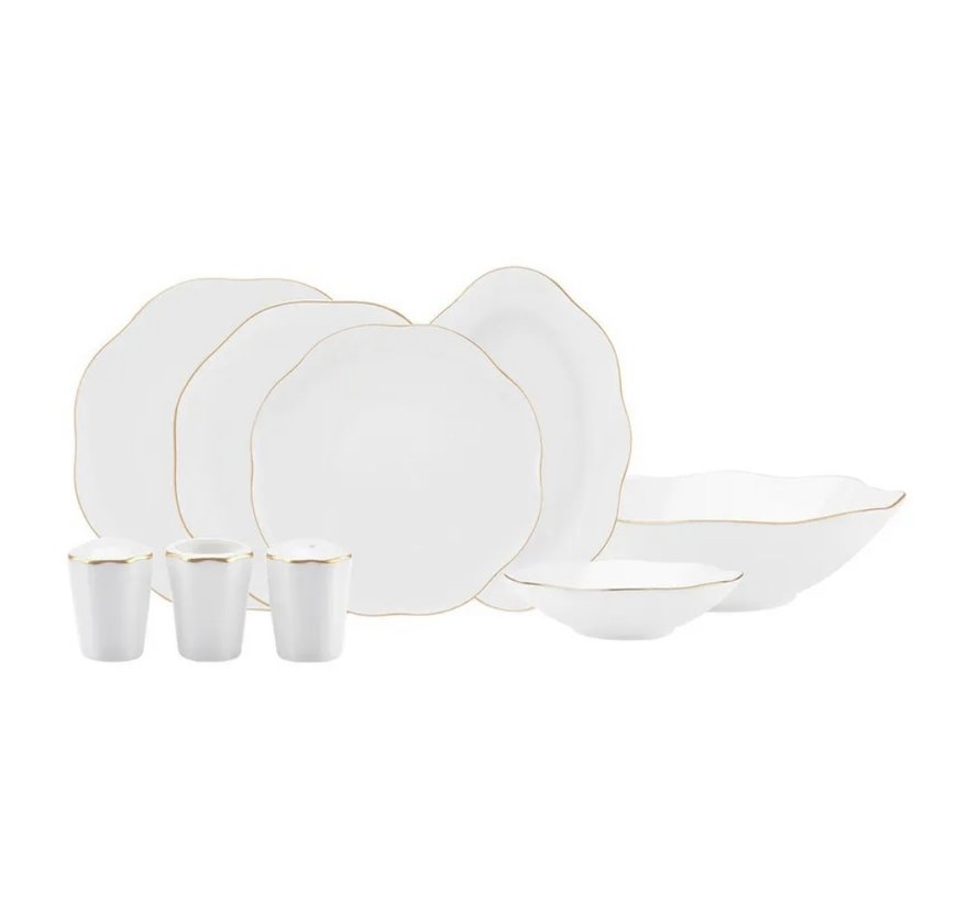 Karaca Streamline Cyrus Gold 59 Piece New Bone Dinner Set for 12 Person