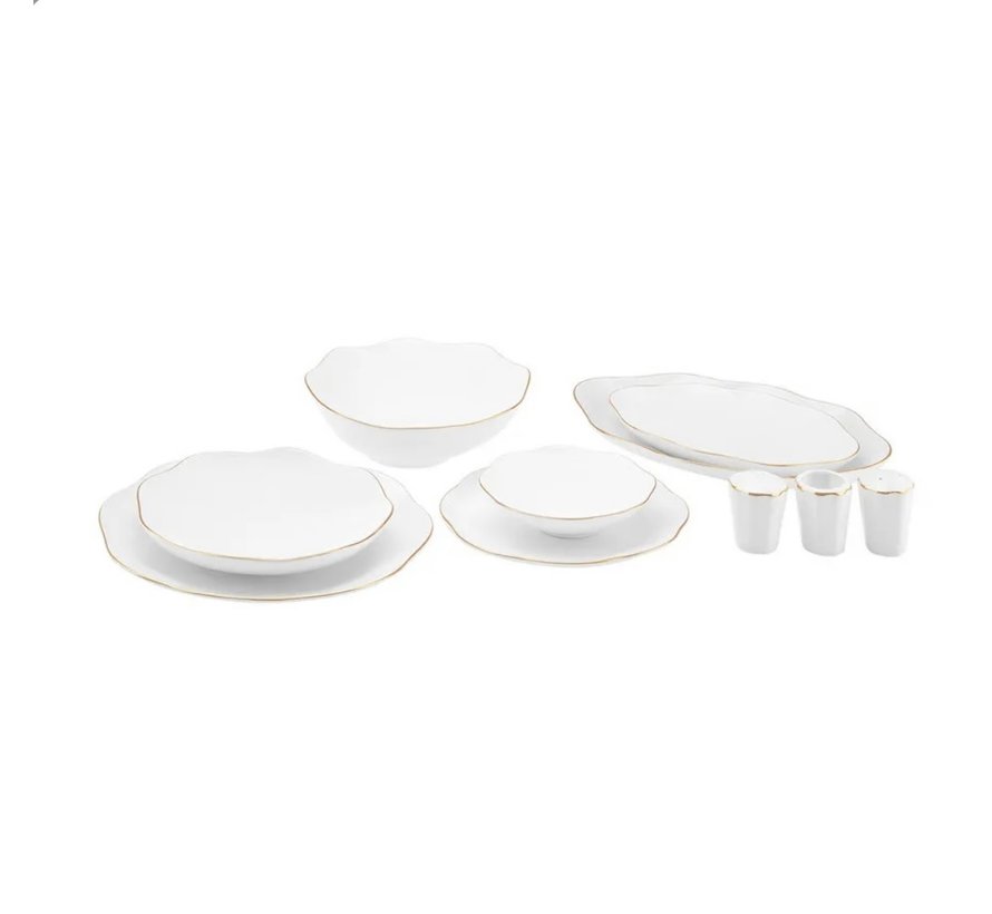 Karaca Streamline Cyrus Gold 59 Piece New Bone Dinner Set for 12 Person