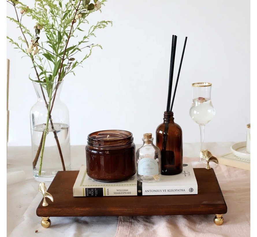 WOODEN 30 X 20CM GOLD LEG GINKGO PRESENTATION PLATE