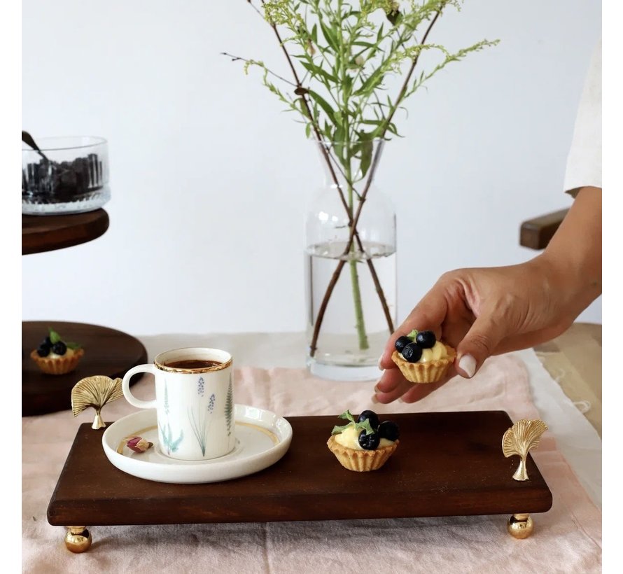 WOODEN 30 X 15CM GOLD LEG GINKGO PRESENTATION PLATE