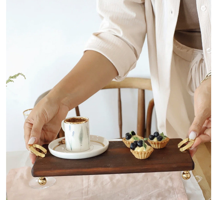 WOODEN 30 X 15CM GOLD LEG RING PRESENTATION TRAY