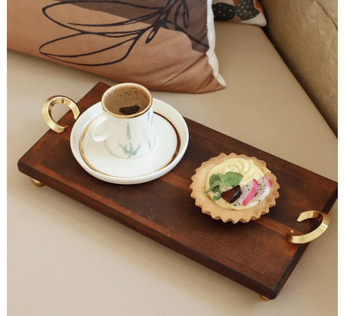 WOODEN 30 X 15CM GOLD LEG RING PRESENTATION TRAY