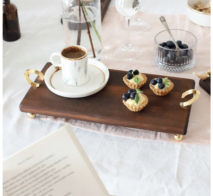 WOODEN 30 X 15CM GOLD LEG RING PRESENTATION TRAY