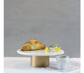 MARBLE 28CM METAL LEG WHITE ROUND SERVING PLATE