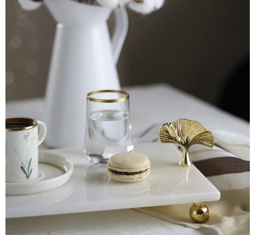 MARBLE WHITE 30 X 20CM GOLD LEG GINKGO SERVING PLATE