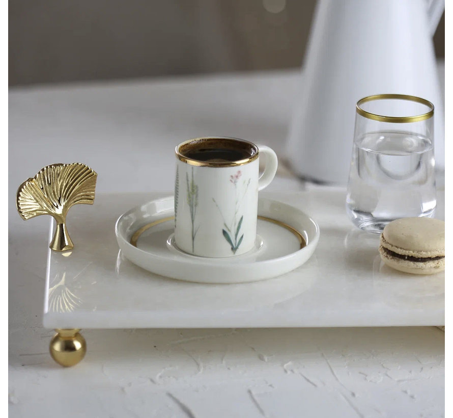 MARBLE WHITE 30 X 20CM GOLD LEG GINKGO SERVING PLATE