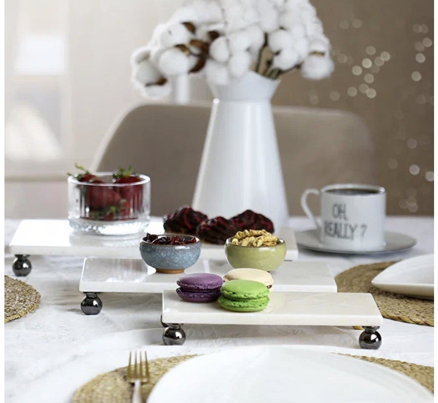 MARBLE WHITE SMOKED BEAD LEG 3 PIECES SERVING PLATE