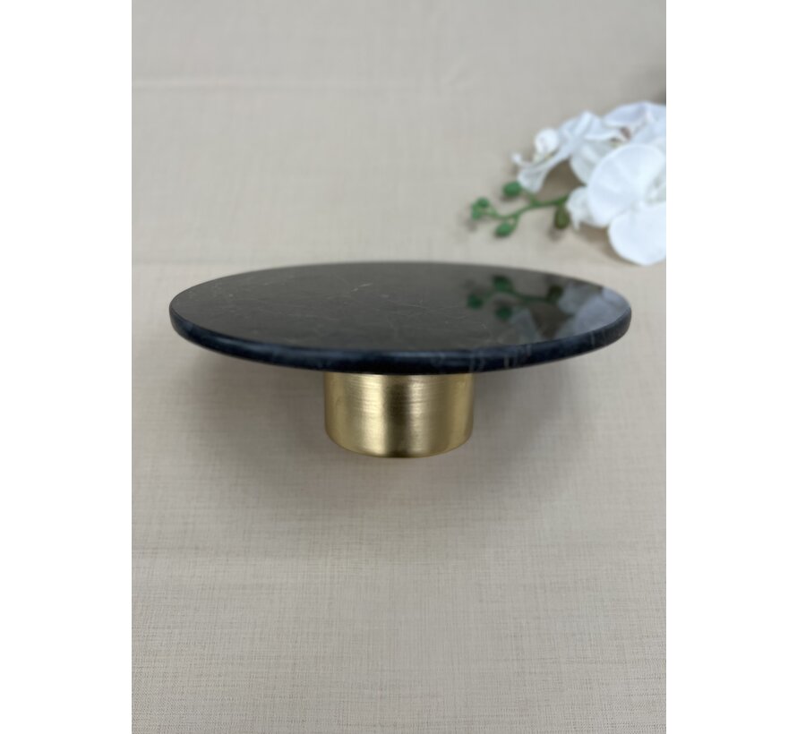 MARBLE 28 CM METAL LEG BLACK ROUND SERVING PLATE