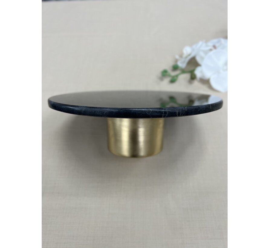 MARBLE 28 CM METAL LEG BLACK ROUND SERVING PLATE