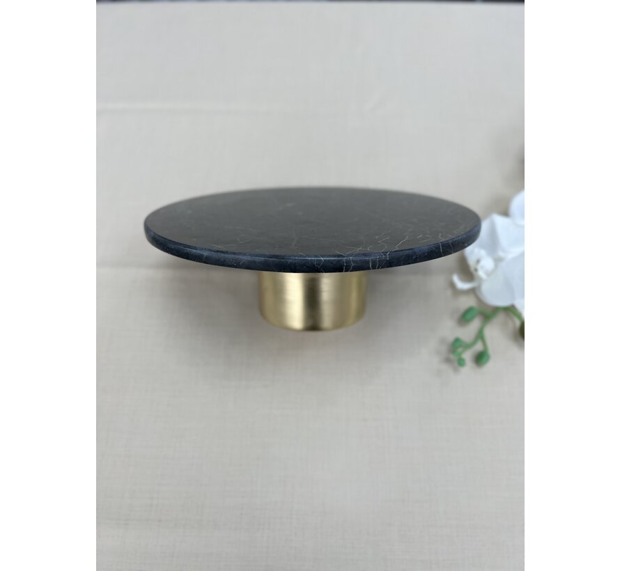 MARBLE 28 CM METAL LEG BLACK ROUND SERVING PLATE