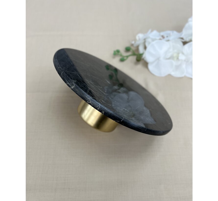 MARBLE 28 CM METAL LEG BLACK ROUND SERVING PLATE