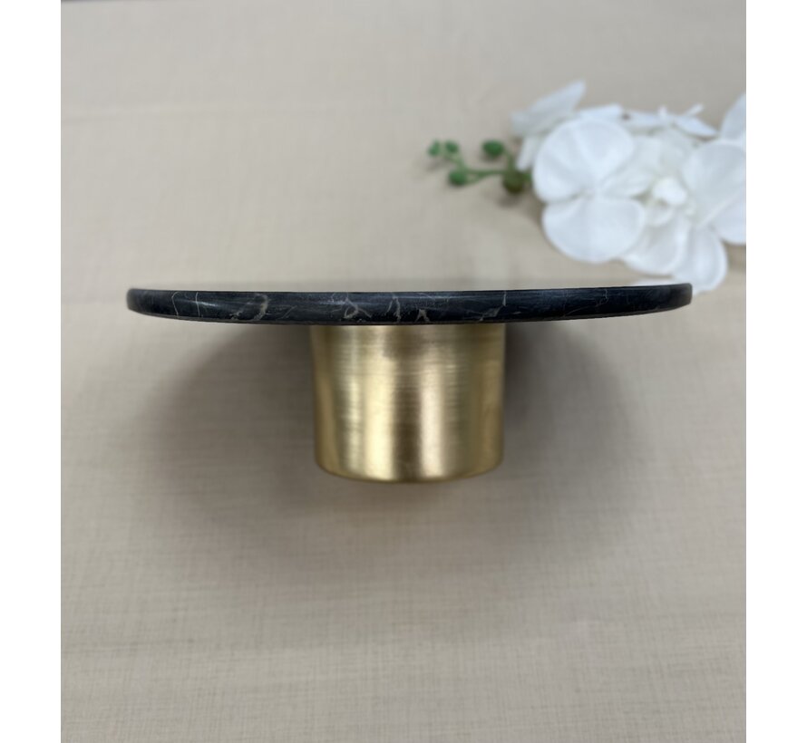 MARBLE 28 CM METAL LEG BLACK ROUND SERVING PLATE