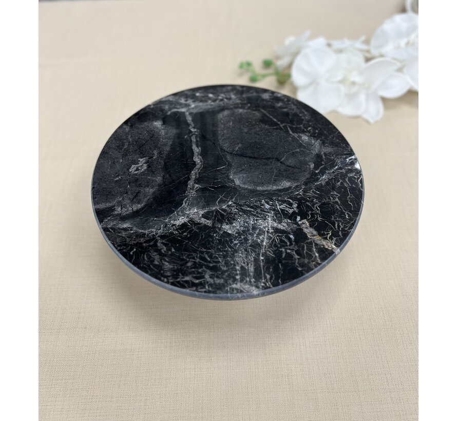 MARBLE 28 CM METAL LEG BLACK ROUND SERVING PLATE