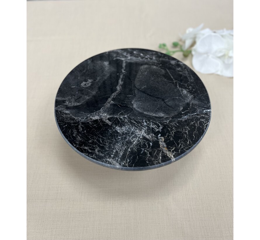 MARBLE 28 CM METAL LEG BLACK ROUND SERVING PLATE