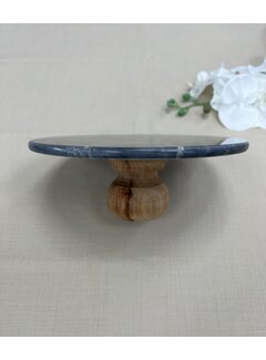 MARBLE 28CM WOODEN LEG BLACK ROUND SERVING PLATE