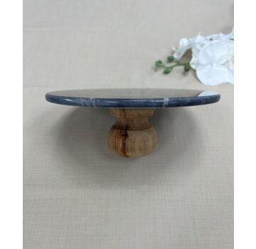 MARBLE 28CM WOODEN LEG BLACK ROUND SERVING PLATE