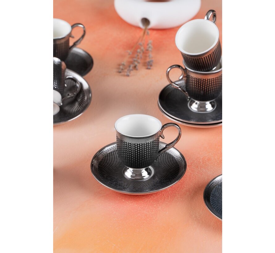 ACR Nova Silver Espressoset 12 Delig | 6 Persoons Zwart